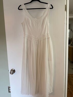 Mustard Seed White Sleeveless Midi Dress with A-line Waist